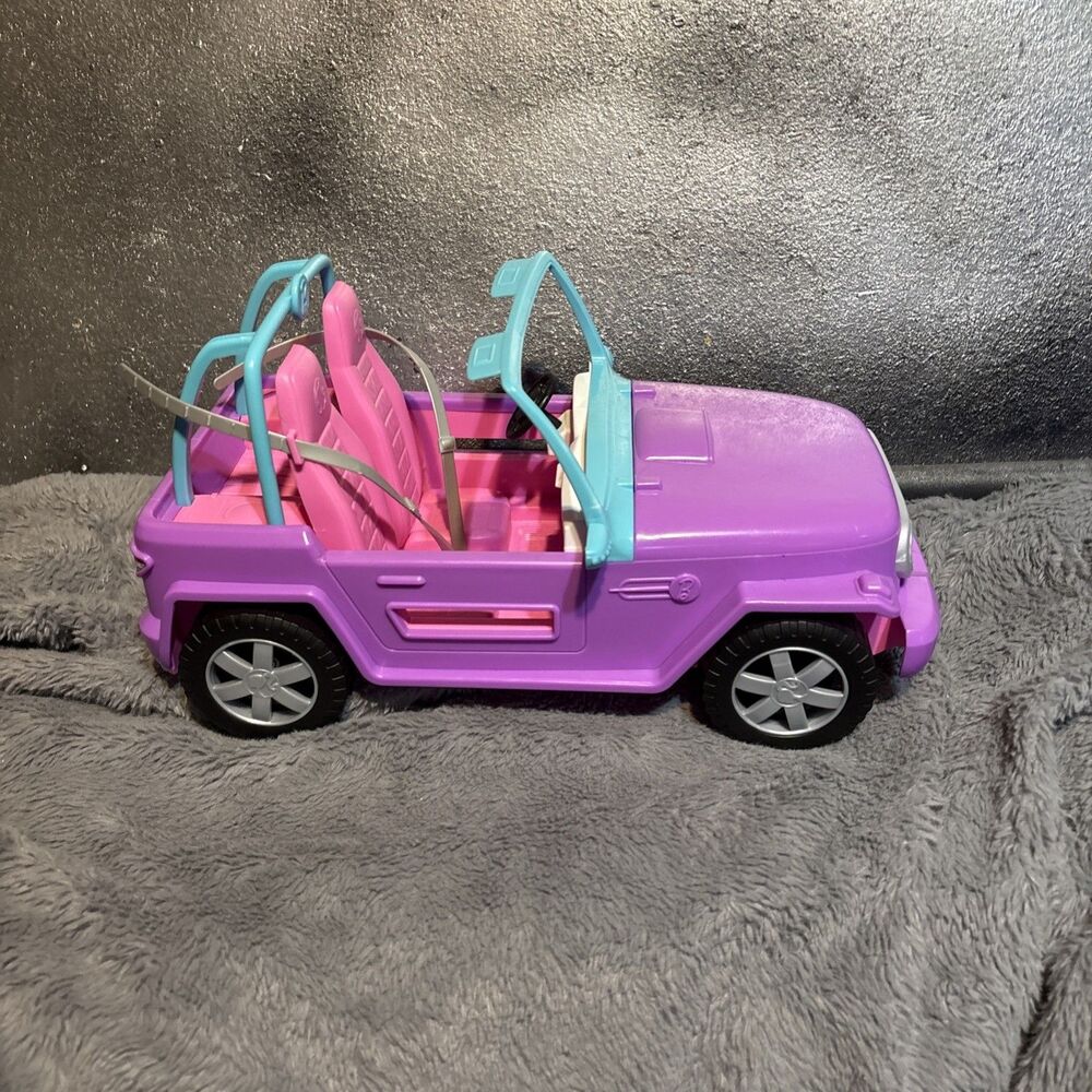 Mattel Barbie 2019 Purple Jeep Vehicle Beach Cruiser car 13.5” 2 Seater Back Sto